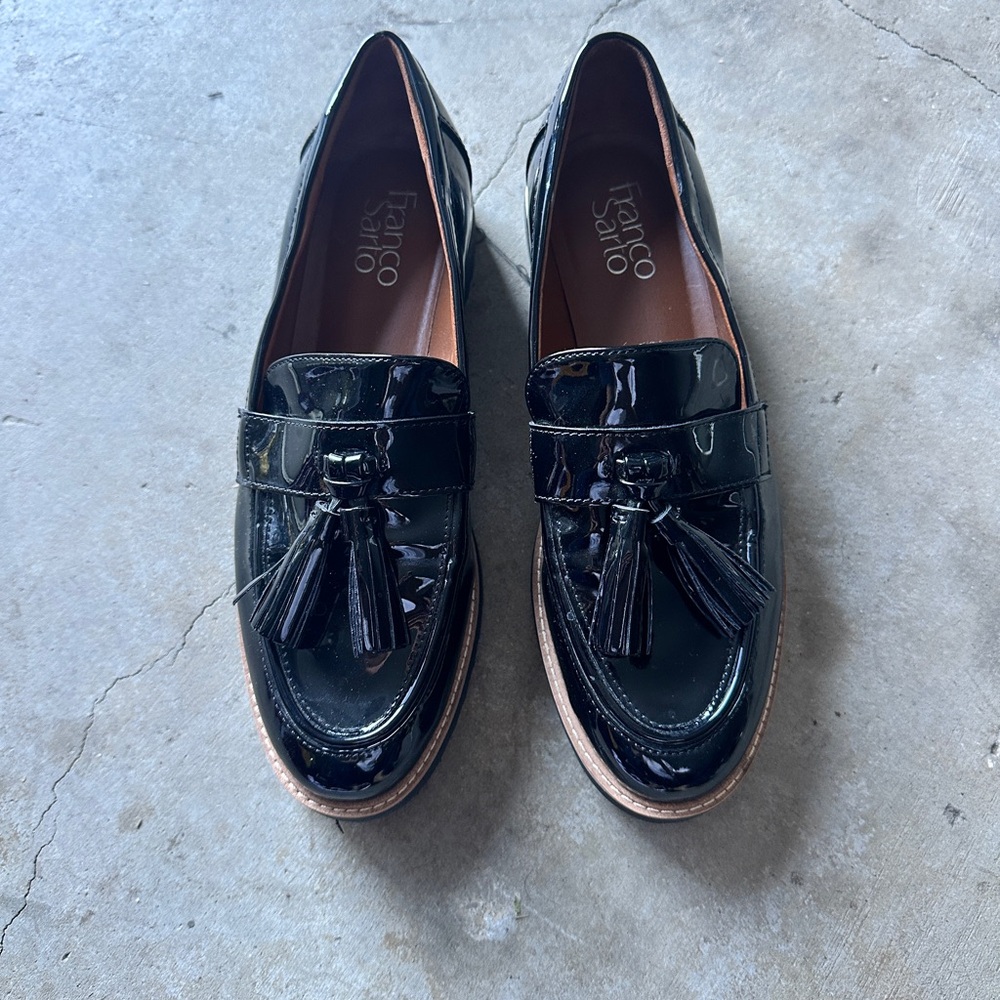 Franco Sarto Carolynn Faux Patent Lug Sole Loafers with Tassels